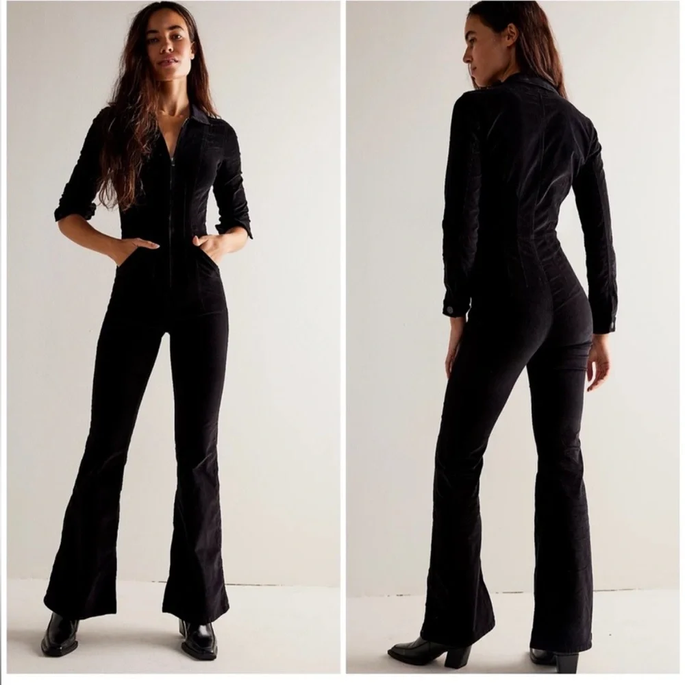 We The Free Jayde Cord Flare Jumpsuit black SIZE SMALL